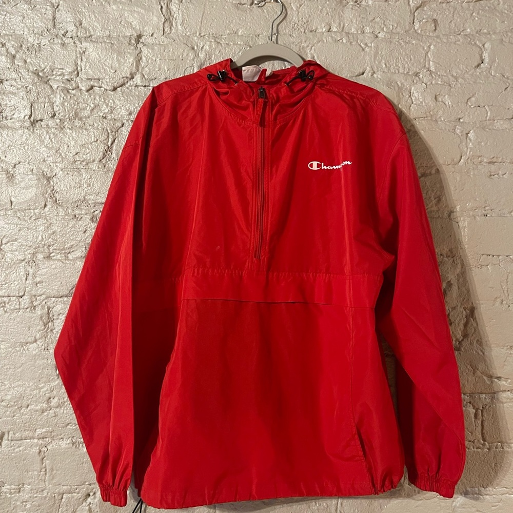 Red Champion Half Zip Windbreaker
